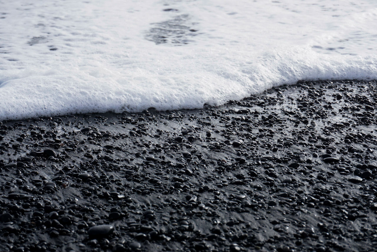 HIGH ANGLE VIEW OF SURF ON BEACH