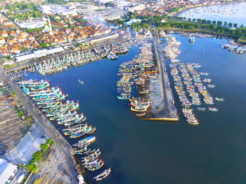 Aerial view of the fishing port in banyuwangi east java indonesia