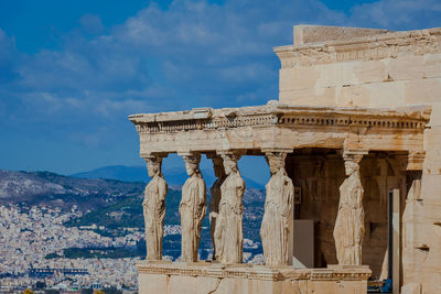 Marbles and columns of the southern side of the parthenon in the acropolis, athens, greece