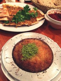 High angle view of food in plate on table