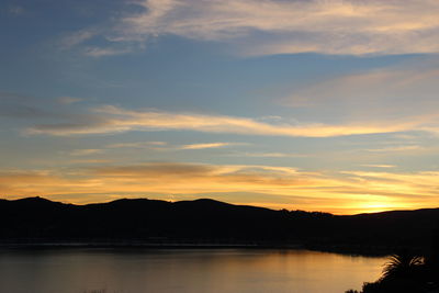 Scenic view of lake against sky during sunset