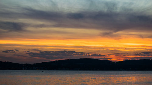 Scenic view of sea and mountains during sunset