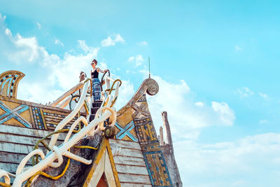 Low angle view of construction site against sky