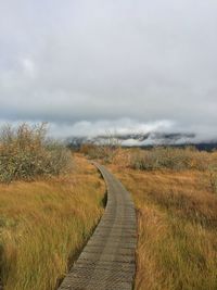 Narrow footbridge along landscape