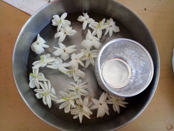 High angle view of food in bowl on table