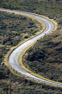 High angle view of road passing through land