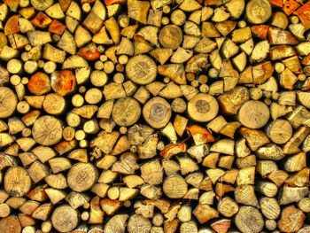 Full frame shot of stack of wood
