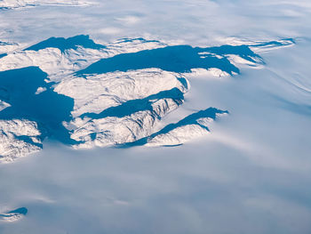 Aerial view of snowcapped mountains against sky