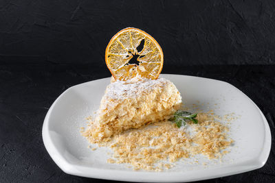 High angle view of dessert in plate on table