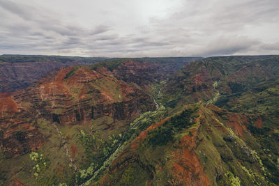 High angle view of land against sky