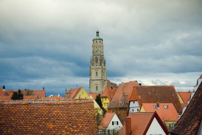 Buildings in city against cloudy sky