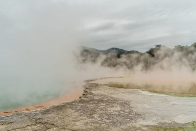 Smoke emitting from hot spring