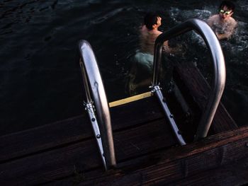 High angle view of people in boat