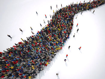 High angle view of people on snow