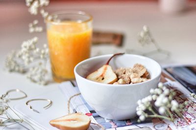 Close-up of breakfast served on table