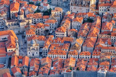 High angle view of buildings in city