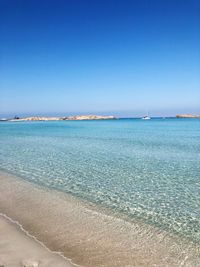 Scenic view of sea against clear blue sky