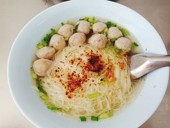 High angle view of vegetables in bowl on table