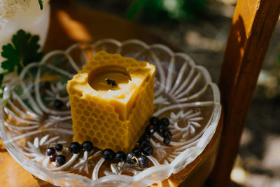 Close-up of dessert on table