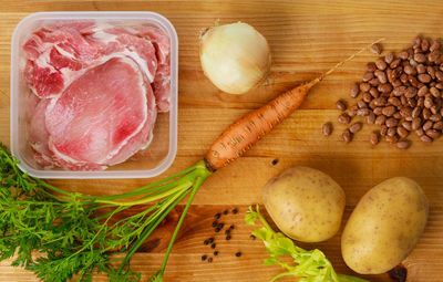 High angle view of food on cutting board