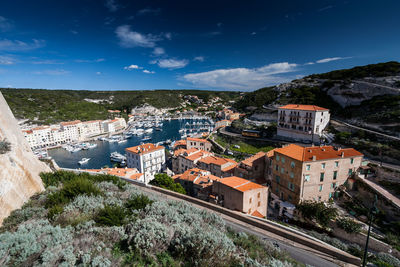 High angle view of townscape against sky