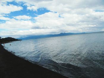 Scenic view of sea against cloudy sky