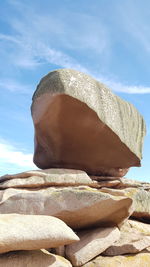 Low angle view of rock formation against sky