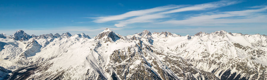 Panoramic view of snowcapped mountains against sky