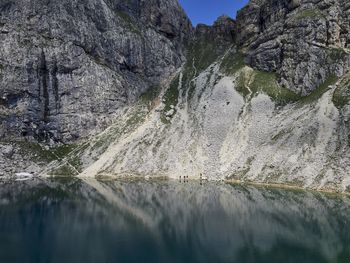 Scenic view of waterfall in mountains