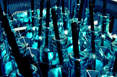 Full frame shot of illuminated bottles