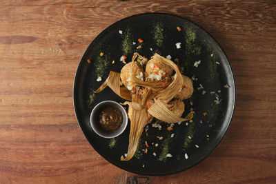 High angle view of food on table