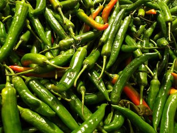 Full frame shot of green chili peppers