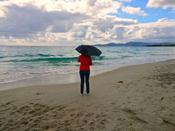 Full length rear view of woman on beach