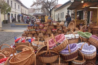  baskets for sale at market stall in city