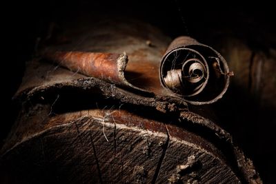 Close-up of old rusty metal wood