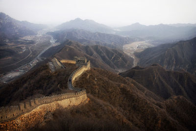 Great wall of china on mountains