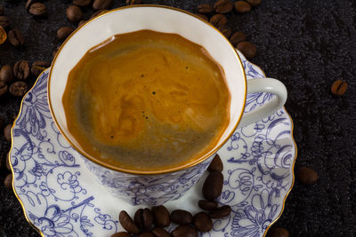 High angle view of soup in bowl