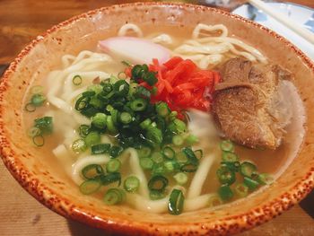 High angle view of meal served in bowl