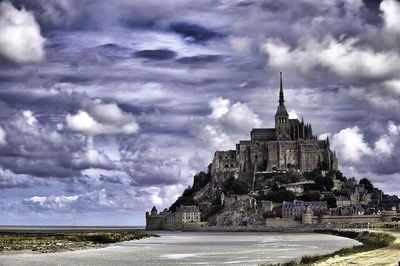 Buildings against cloudy sky