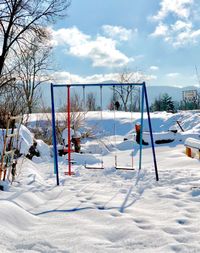 Scenic view of snow field against sky