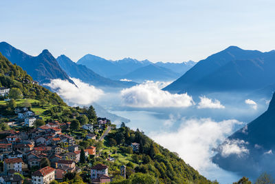 Village bre, switzerland, over the lake lugano in the swiss alps