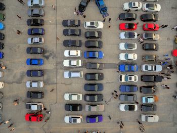 High angle view of cars in a row