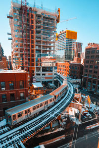 High angle view of cityscape against clear sky