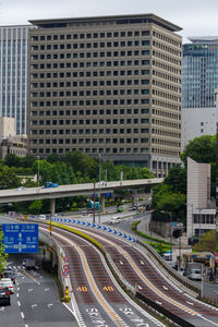 High angle view of traffic on road in city