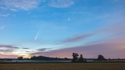 Scenic view of field against sky at sunset