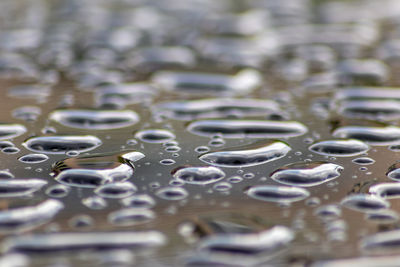 Close-up of water drops on metal