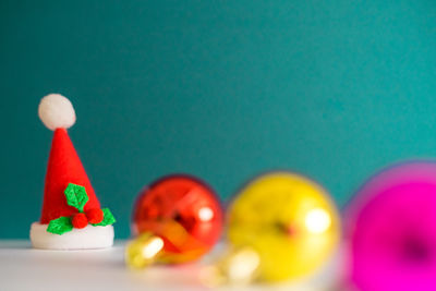 Close-up of multi colored candies on table