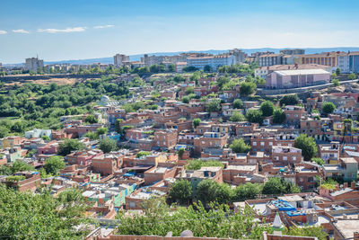 High angle view of townscape against sky