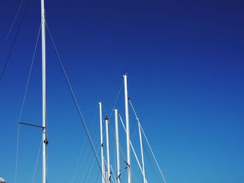 Low angle view of mast against clear blue sky