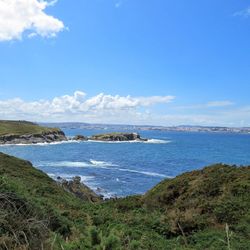 Scenic view of sea against blue sky